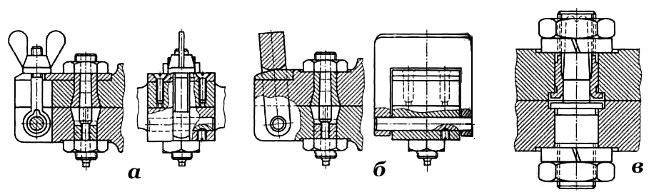Конструкция регулируемых и нерегулируемых центрирующих штырей с креплением половин ящика