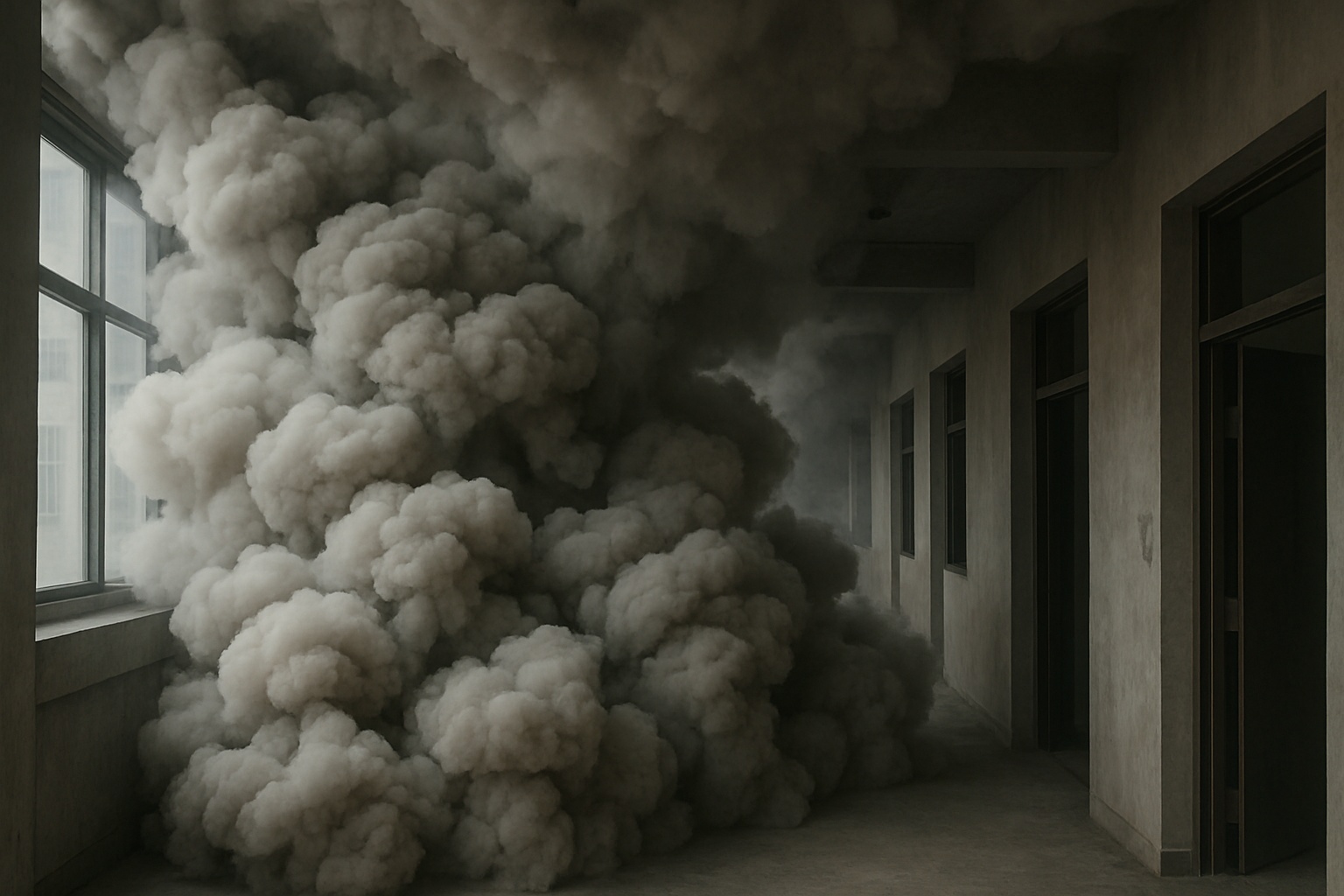 дым на этаже здания