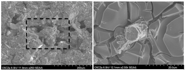 Изображения изломов образцов из карбида кремния с волокнами SiC 