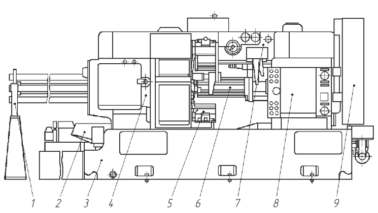 Общий вид шестишпиндельного горизонтального токарного автомата