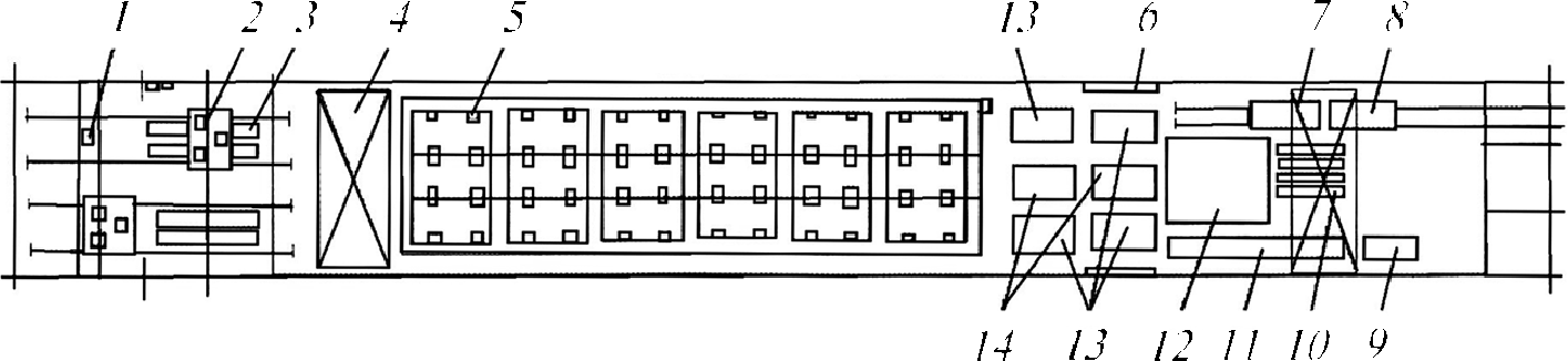 Схема агрегатно-поточной линии для изготовления железобетонных изделий размером 3×6 м