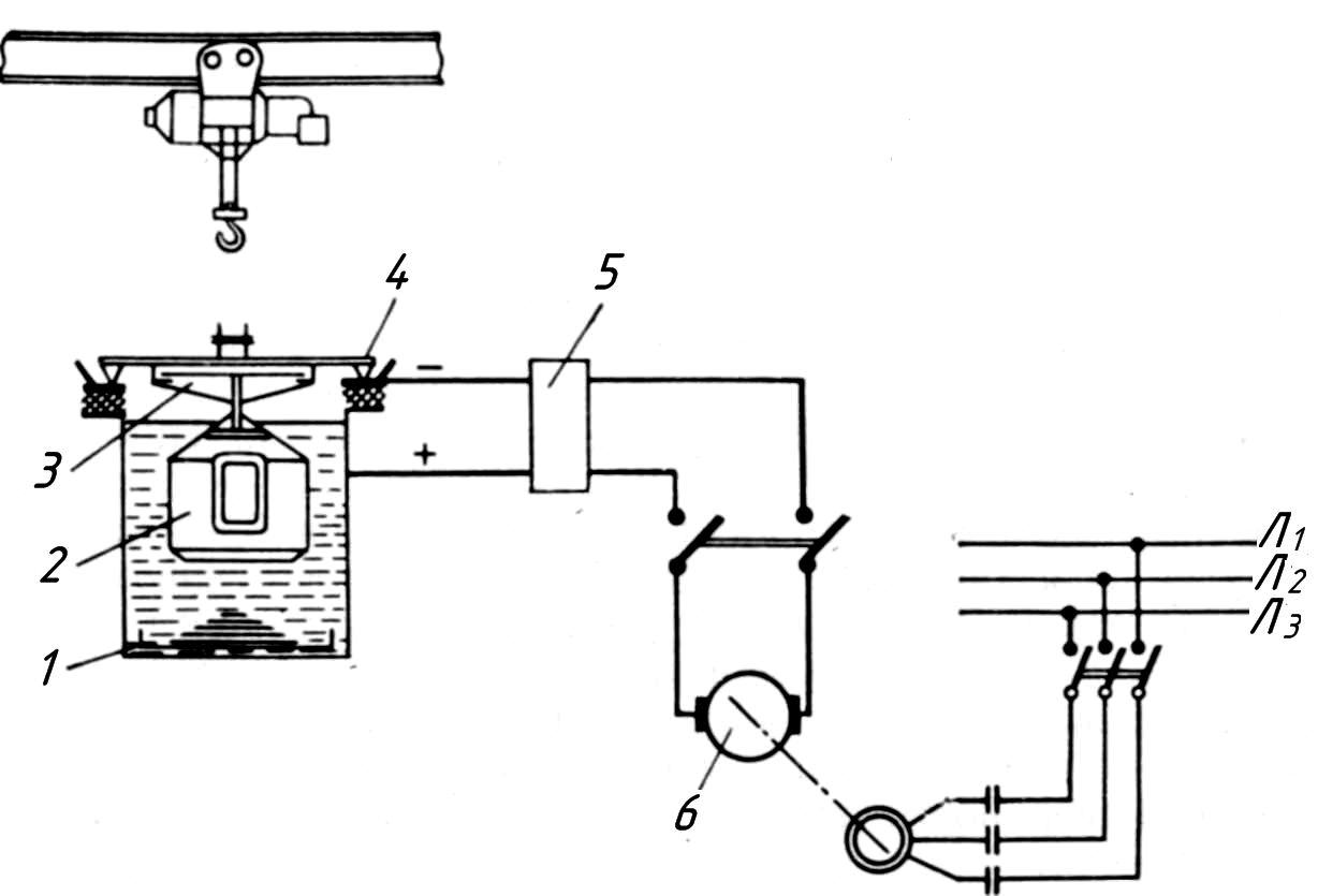 Схема установки для электрохимической очистки отливок