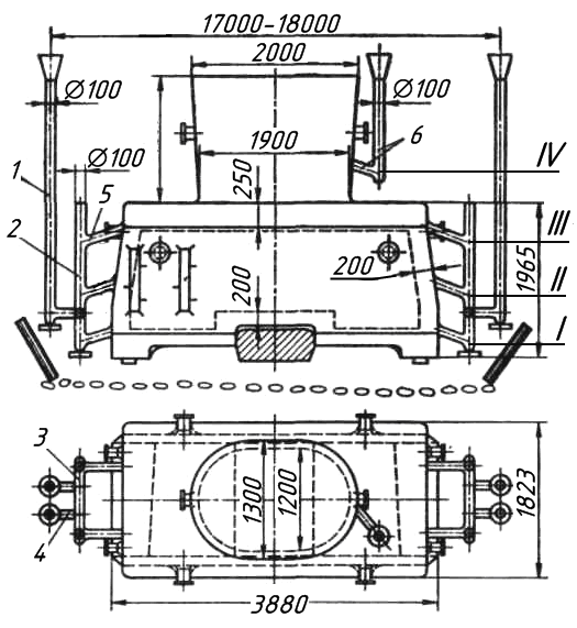 Схема устройства четырехъярусной литниковой системы шабота 