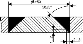 Схема вварки конусообразной вставки в отверстие диаметром более 50 мм