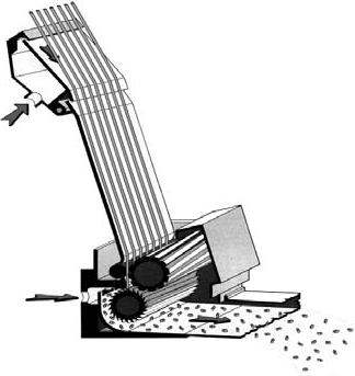 Подающее и резательное устройства гранулятора вертикального исполнения