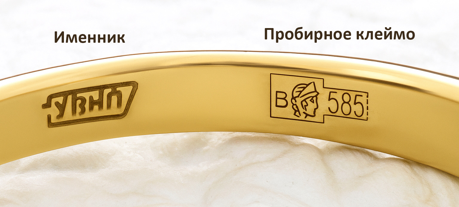 Именник и пробирное клеймо на ювелирном изделии
