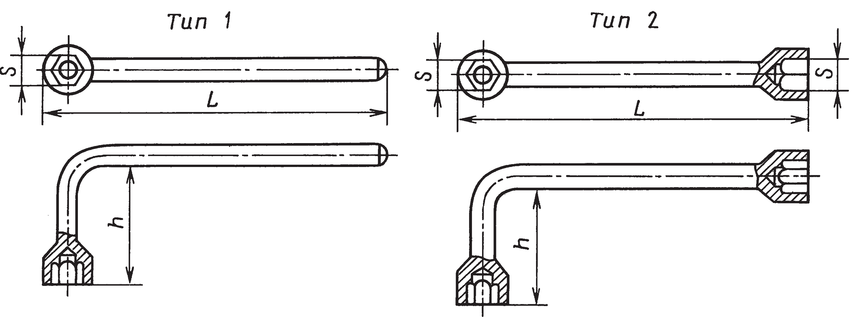 Гаечные торцовые ключи с внутренним шестигранником изогнутые (ГОСТ 25788–83)