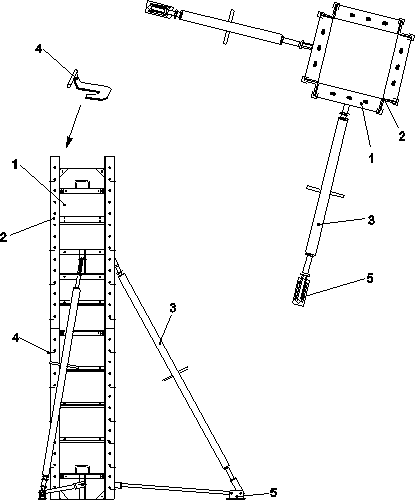 Схема устройства опалубки прямоугольных колонн из щитов МОДОСТР-КОМБИ