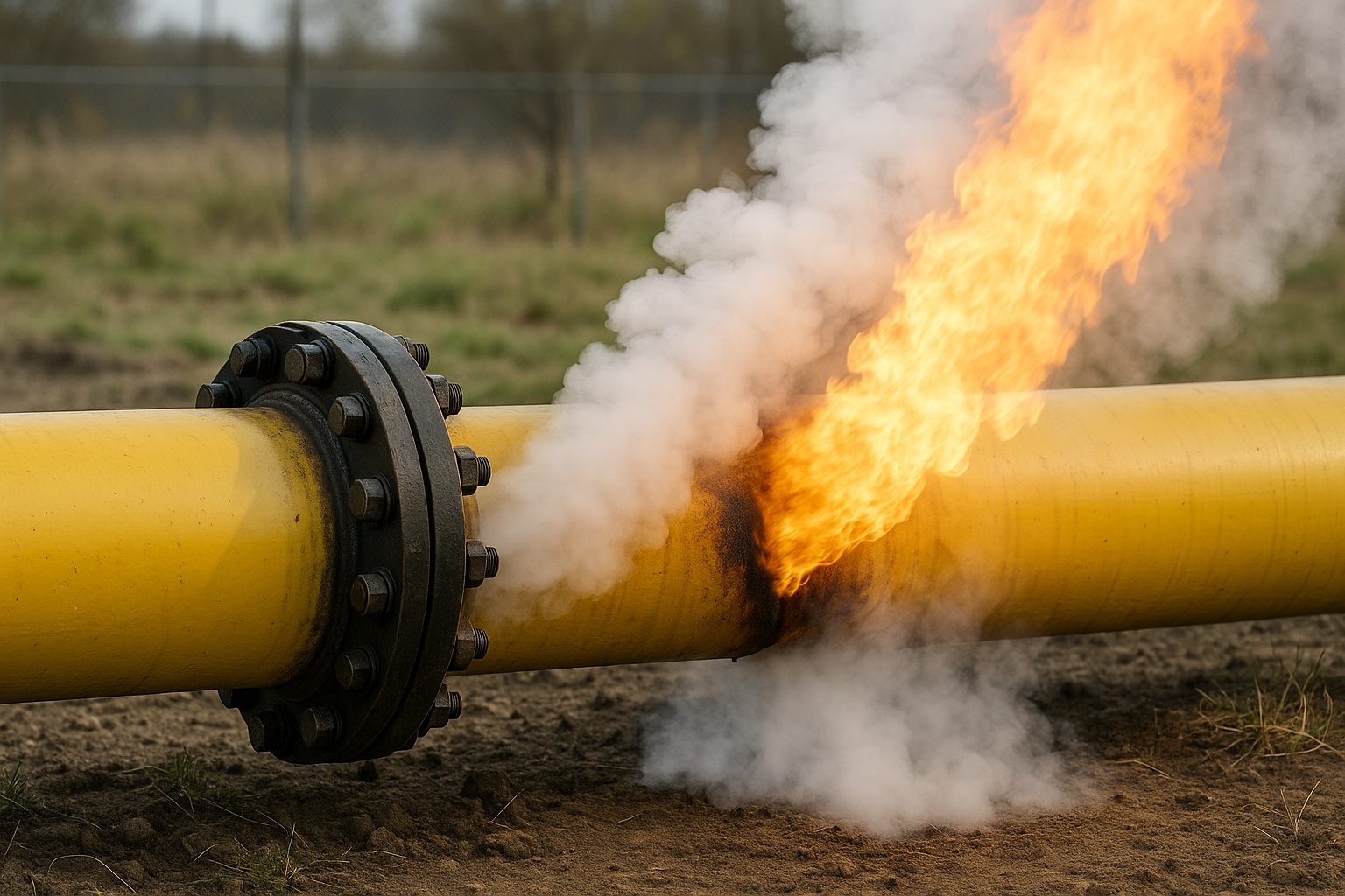 утечка газа из под фланца и его воспламенение