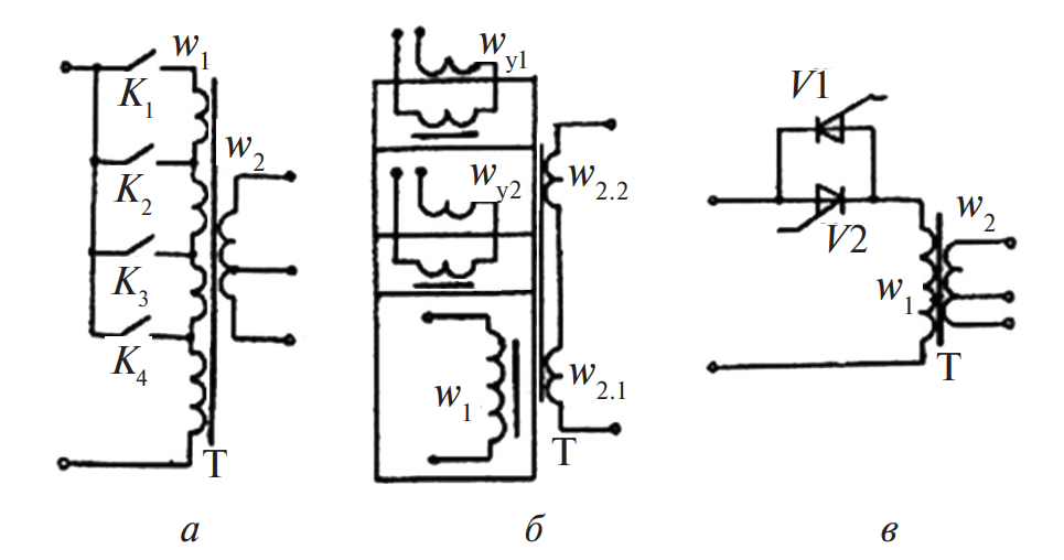 Схемы регулирования режима сварки, применяемые в трансформаторах для электрошлаковой сварки 