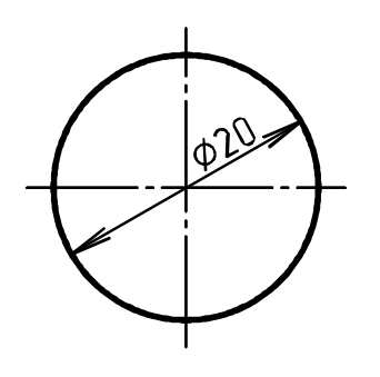 Размерное число диаметра, расположенное внутри окружности