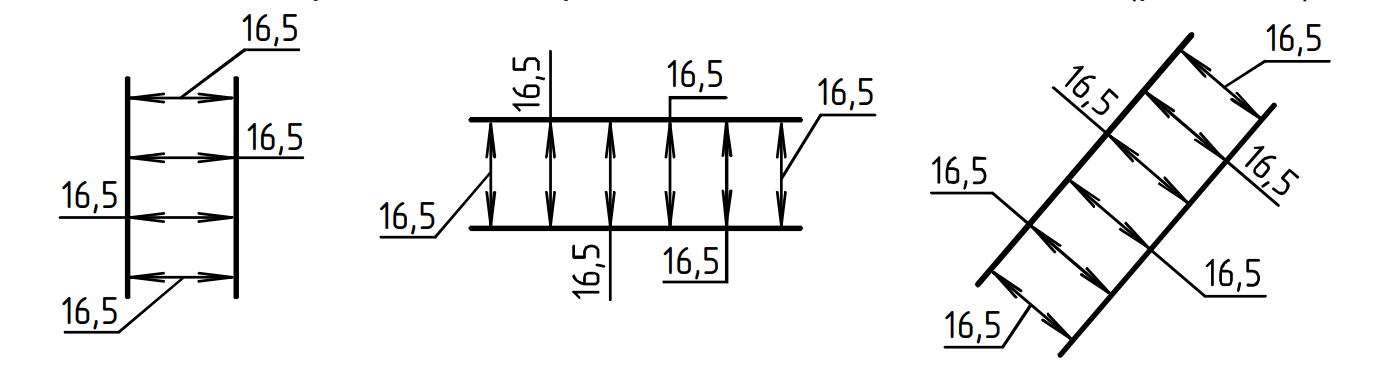 размерное число на продолжении размерной линии или на различных вариантах полки линии-выноски 