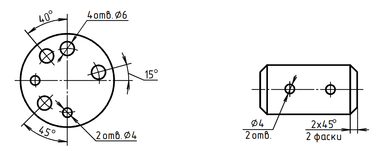 Размеры формы нескольких одинаковых элементов наносят один раз с указанием на полке