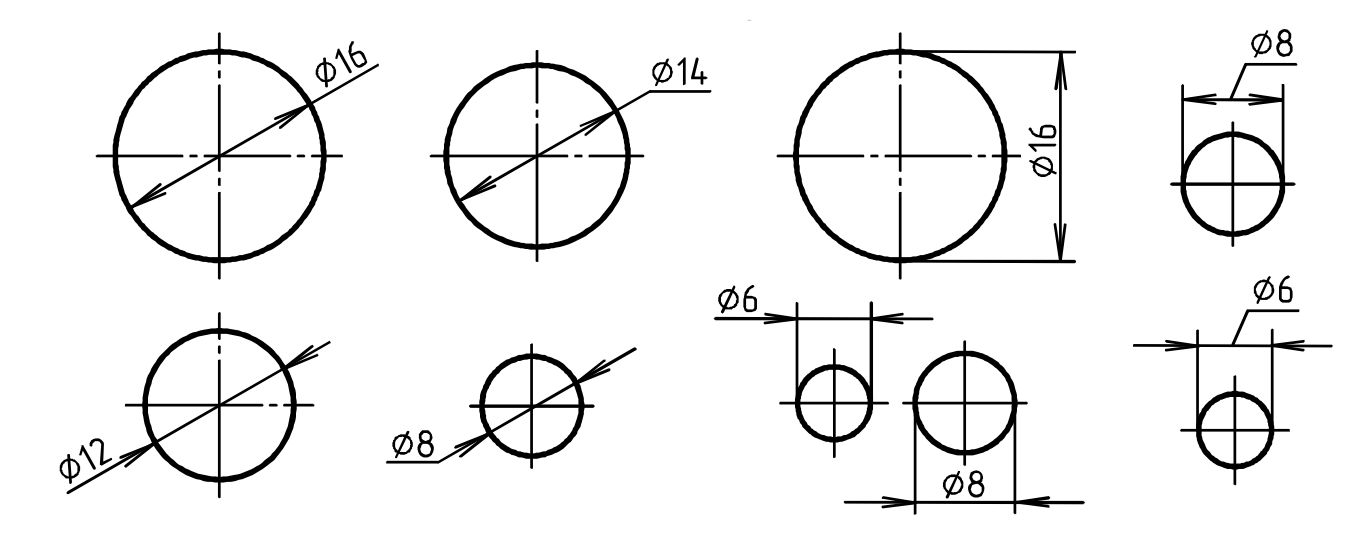 размещение размерного числа диаметра окружности